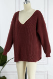 Casual Solid Slit V Neck Tops