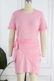 Casual Solid Solid Color O Neck One Step Skirt Dresses