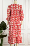 Sweet Elegant Print Flounce Printing O Neck Printed Dress Dresses