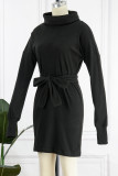 Casual Solid Frenulum Turtleneck One Step Skirt Dresses