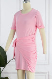 Casual Solid Solid Color O Neck One Step Skirt Dresses
