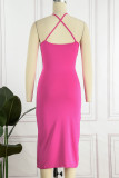 Elegant Solid Backless Solid Color Halter Wrapped Skirt Dresses