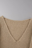 Casual Solid Slit V Neck Tops