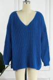 Casual Solid Slit V Neck Tops