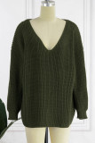 Casual Solid Slit V Neck Tops