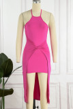 Elegant Solid Backless Solid Color Halter Wrapped Skirt Dresses