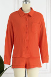 Casual Simplicity Solid Fold Turndown Collar Long Sleeve Two Pieces