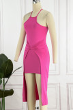 Elegant Solid Backless Solid Color Halter Wrapped Skirt Dresses