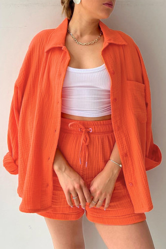 Casual Simplicity Solid Fold Turndown Collar Long Sleeve Two Pieces