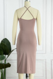 Elegant Solid Backless Solid Color Halter Wrapped Skirt Dresses