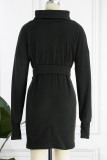 Casual Solid Frenulum Turtleneck One Step Skirt Dresses