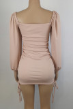 Work Solid Solid Color Square Collar One Step Skirt Dresses
