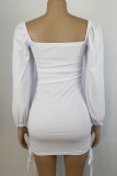 Work Solid Solid Color Square Collar One Step Skirt Dresses
