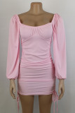 Work Solid Solid Color Square Collar One Step Skirt Dresses