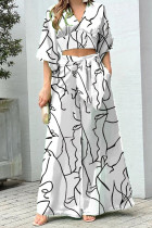 Elegant Print Frenulum V Neck Half Sleeve Two Pieces