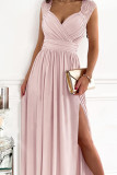 Sexy Elegant Solid Lace Slit V Neck Evening Dress Dresses