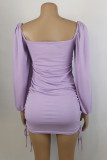 Work Solid Solid Color Square Collar One Step Skirt Dresses