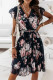 Elegant Print Flounce Printing V Neck A Line Dresses