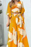 Elegant Print Frenulum V Neck Half Sleeve Two Pieces