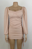 Work Solid Solid Color Square Collar One Step Skirt Dresses