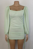 Work Solid Solid Color Square Collar One Step Skirt Dresses