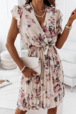 Elegant Print Flounce Printing V Neck A Line Dresses
