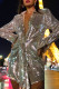 Street Elegant Geometric Sequins Patchwork Turndown Collar Shirt Dress Dresses