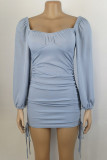 Work Solid Solid Color Square Collar One Step Skirt Dresses