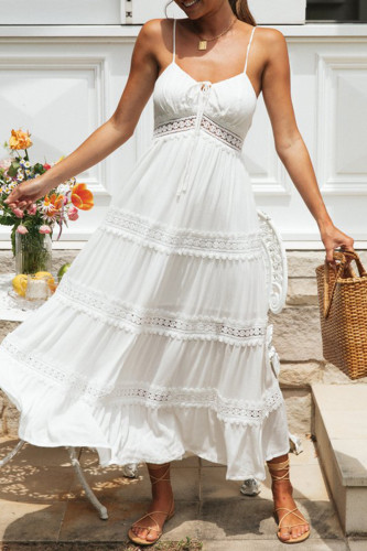 Sexy Simplicity Solid Patchwork V Neck Sling Dress Dresses