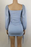 Work Solid Solid Color Square Collar One Step Skirt Dresses
