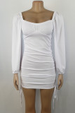 Work Solid Solid Color Square Collar One Step Skirt Dresses