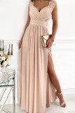 Sexy Elegant Solid Lace Slit V Neck Evening Dress Dresses