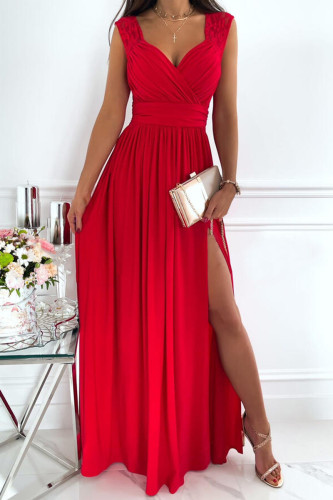 Sexy Elegant Solid Lace Slit V Neck Evening Dress Dresses