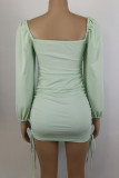 Work Solid Solid Color Square Collar One Step Skirt Dresses