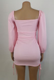 Work Solid Solid Color Square Collar One Step Skirt Dresses