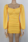 Work Solid Solid Color Square Collar One Step Skirt Dresses