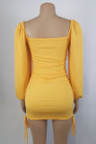 Work Solid Solid Color Square Collar One Step Skirt Dresses