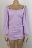 Work Solid Solid Color Square Collar One Step Skirt Dresses