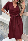 Elegant Simplicity Solid Frenulum Buckle V Neck A Line Dresses