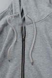 Casual Simplicity Solid Patchwork Zipper Hooded Collar Tops