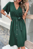 Elegant Simplicity Solid Frenulum Buckle V Neck A Line Dresses
