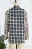 Casual Plaid Patchwork Turndown Collar Tops