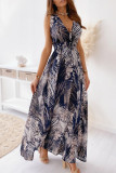 Sexy Elegant Print V Neck Waist Skirt Dresses