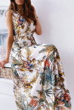 Sexy Elegant Print V Neck Waist Skirt Dresses