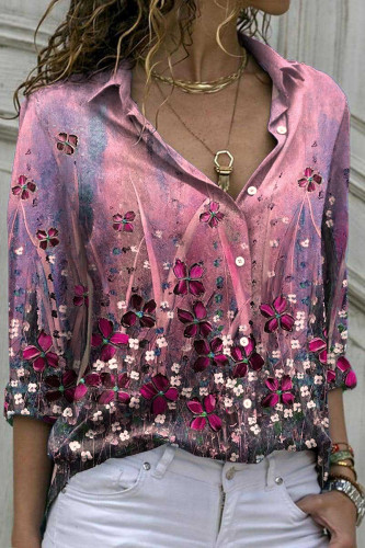 Street Print Patchwork Turndown Collar Tops