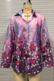 Street Print Patchwork Turndown Collar Tops