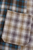 Casual Plaid Patchwork Turndown Collar Tops