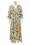 Elegant Print Patchwork V Neck A Line Dresses