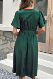 Elegant Simplicity Solid Frenulum Buckle V Neck A Line Dresses