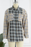 Casual Plaid Patchwork Turndown Collar Tops